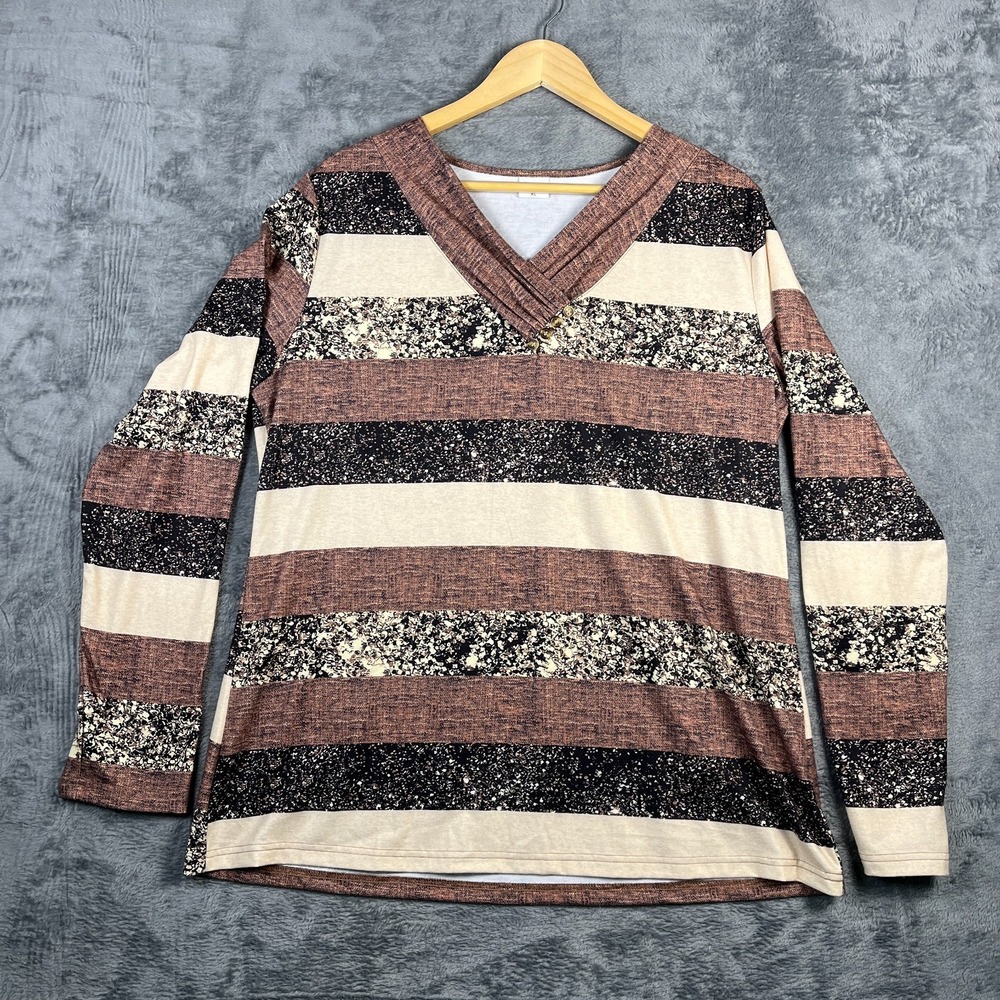 Wiholl Tunic Top Womens XL Multicolor Geometric Speckled V Neck Long Sleeve